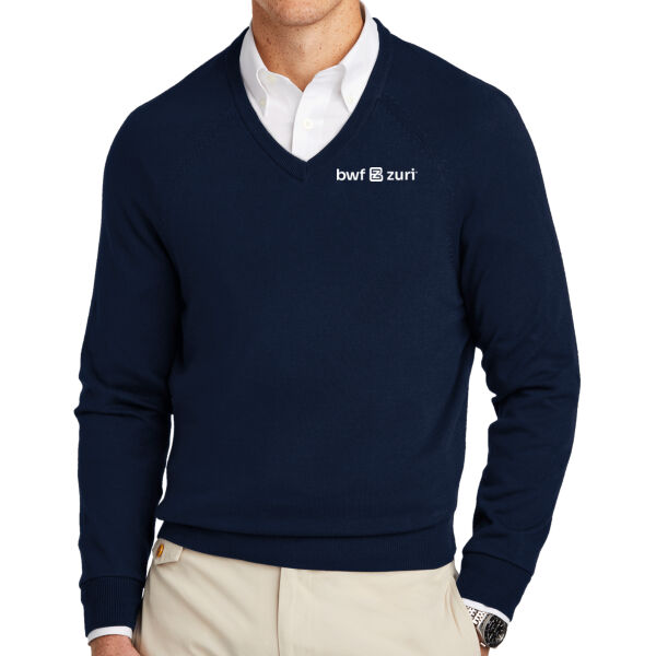 Brooks Brothers Cotton Stretch V-Neck Sweater - Embroidered Logo Thumbnail