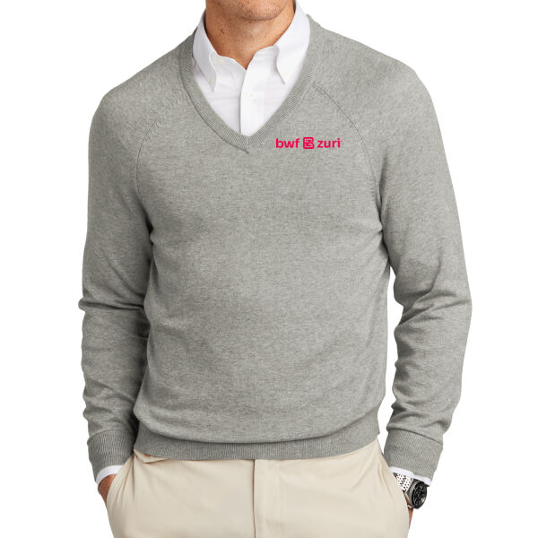 Brooks Brothers Cotton Stretch V-Neck Sweater - Embroidered Logo Thumbnail